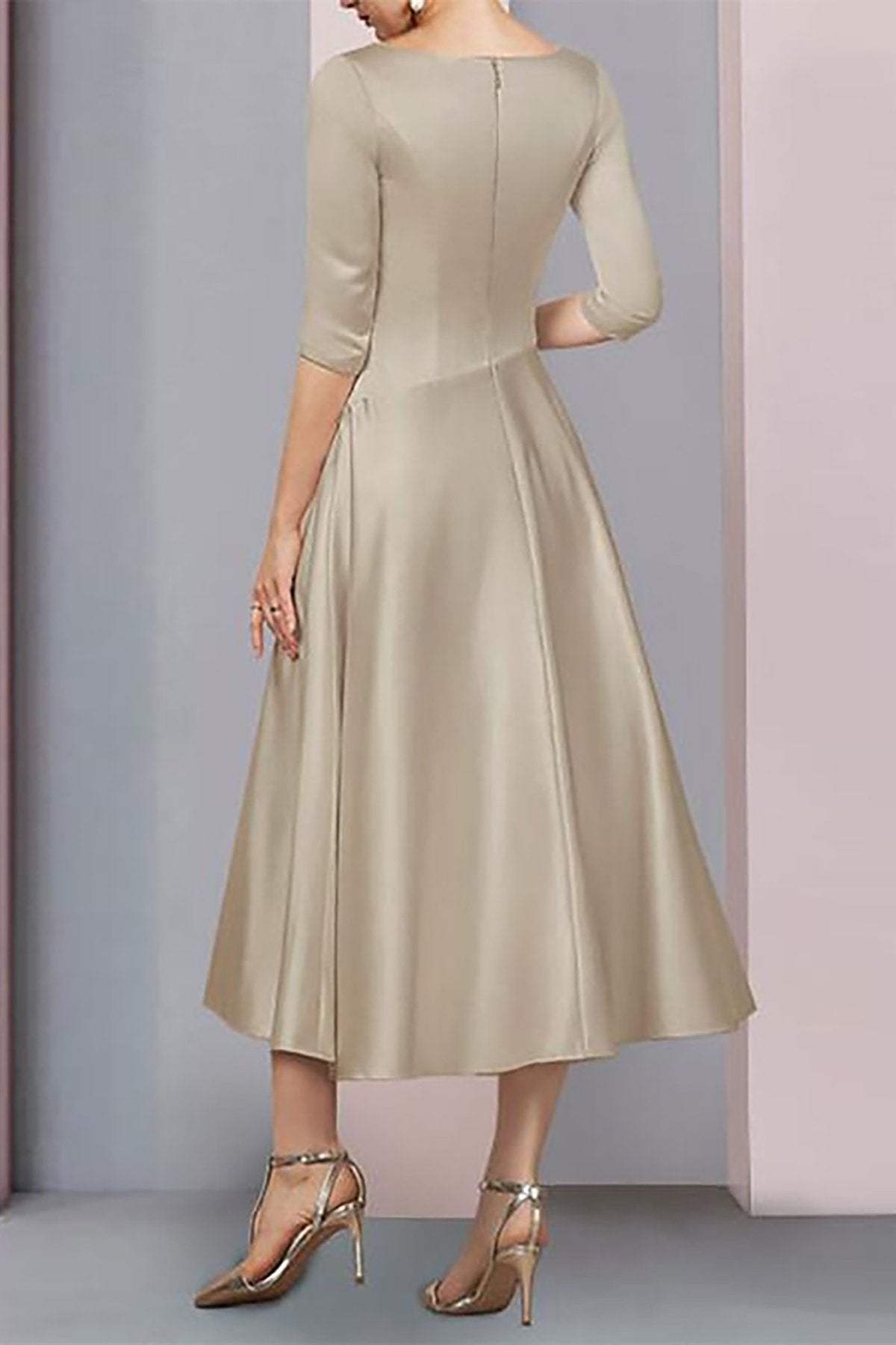 A-Line Tea Length Satin Dress CM0081