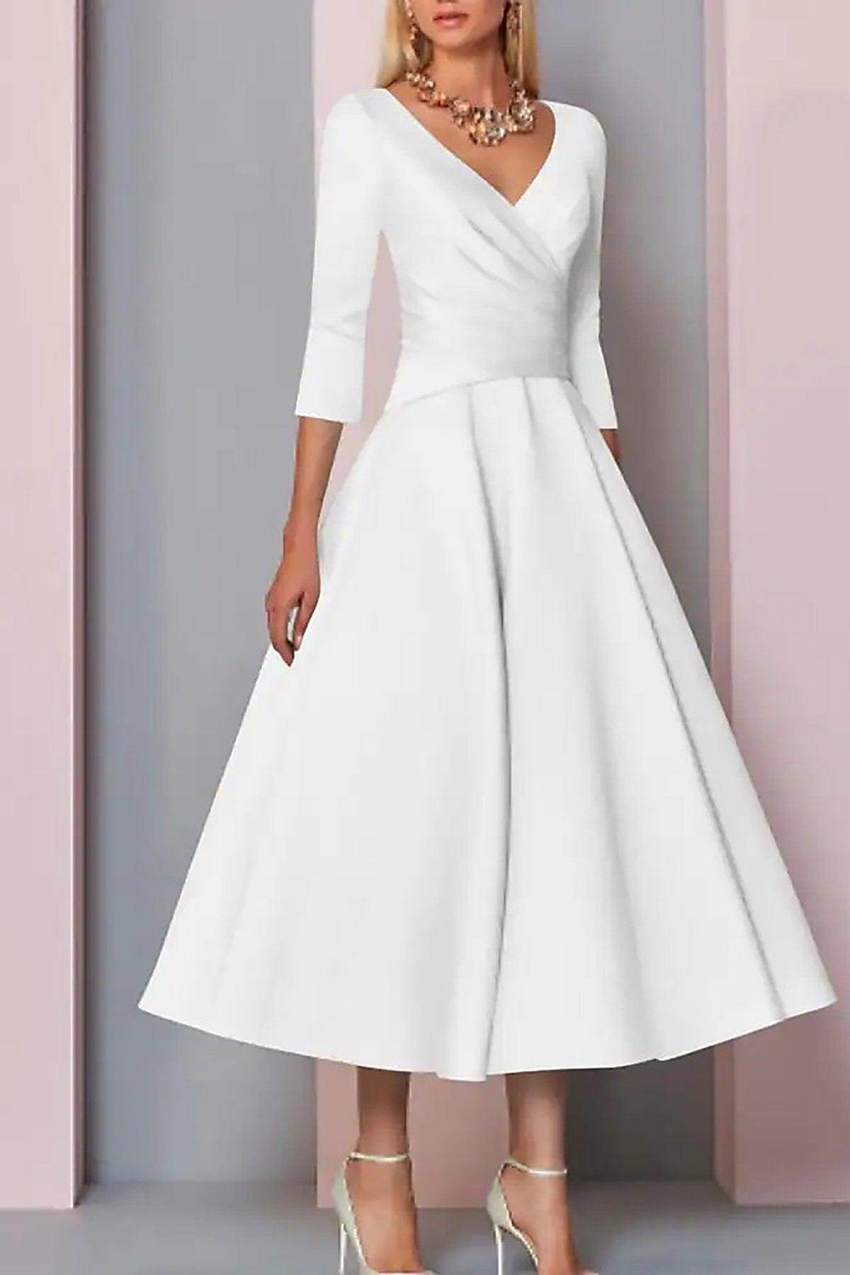 A-Line Tea Length Satin Mother Dress CM0081 - COCOMELODY