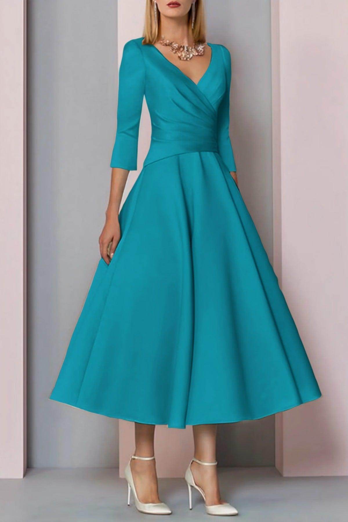 A-Line Tea Length Satin Mother Dress CM0081 - COCOMELODY