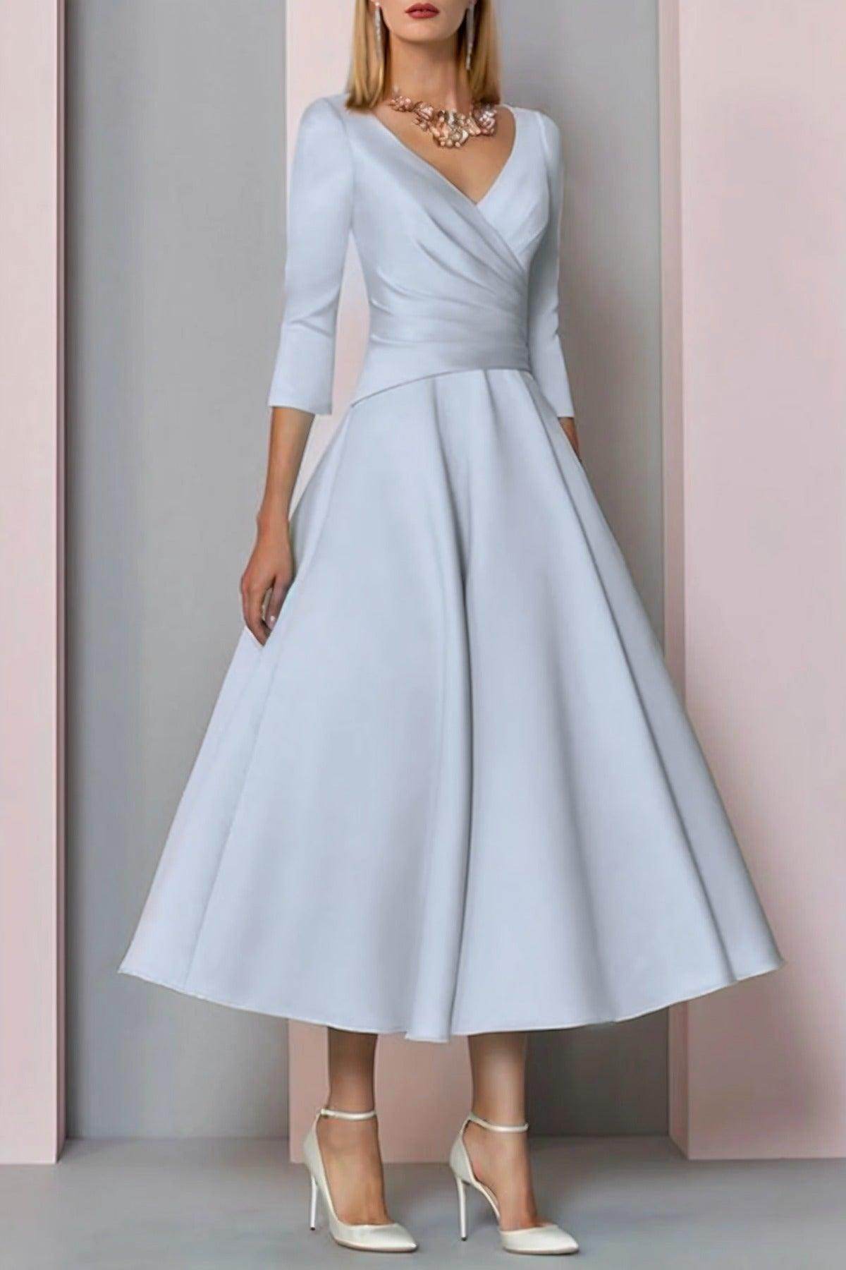 A-Line Tea Length Satin Mother Dress CM0081 - COCOMELODY