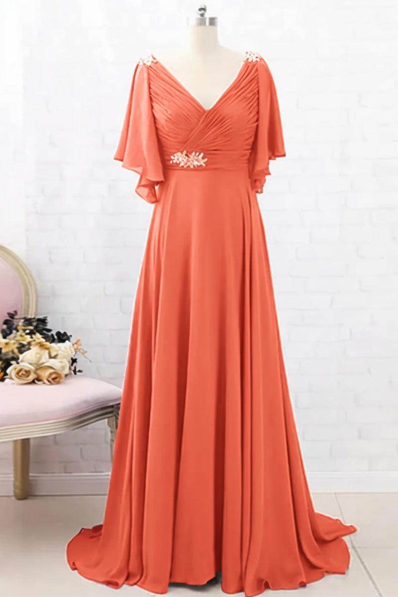 A-Line Sweep-Brush Train Chiffon Mother Dress CM0082 - COCOMELODY