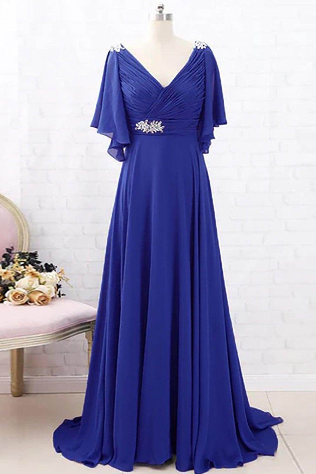 A-Line Sweep-Brush Train Chiffon Mother Dress CM0082 - COCOMELODY