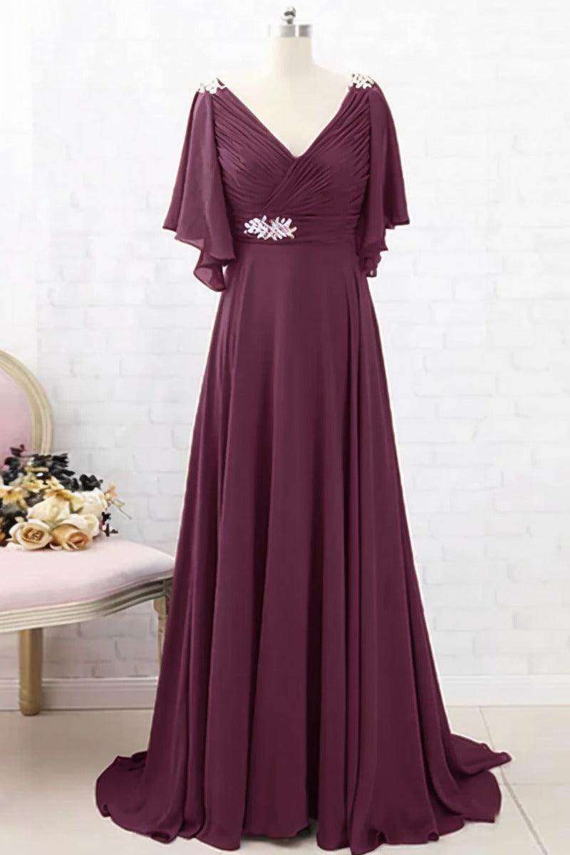 A-Line Sweep-Brush Train Chiffon Mother Dress CM0082 - COCOMELODY
