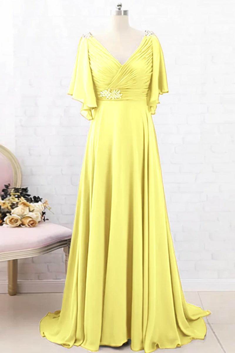 A-Line Sweep-Brush Train Chiffon Mother Dress CM0082 - COCOMELODY