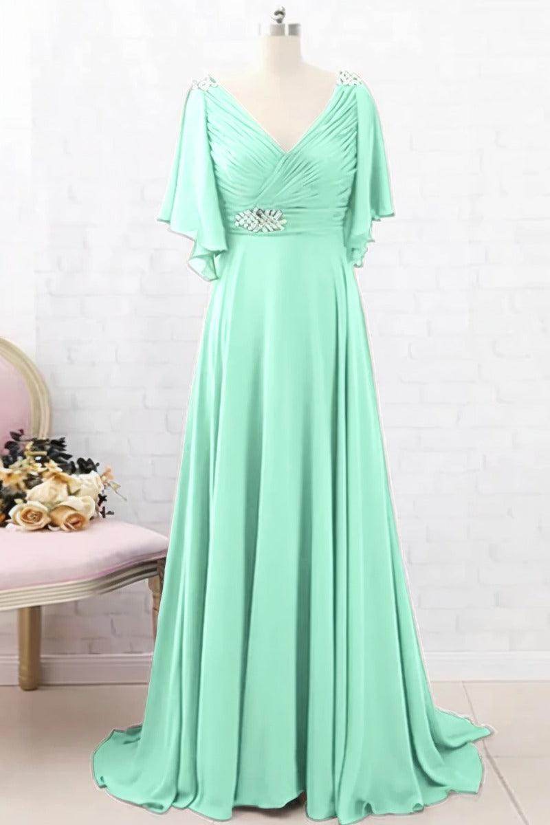 A-Line Sweep-Brush Train Chiffon Mother Dress CM0082 - COCOMELODY