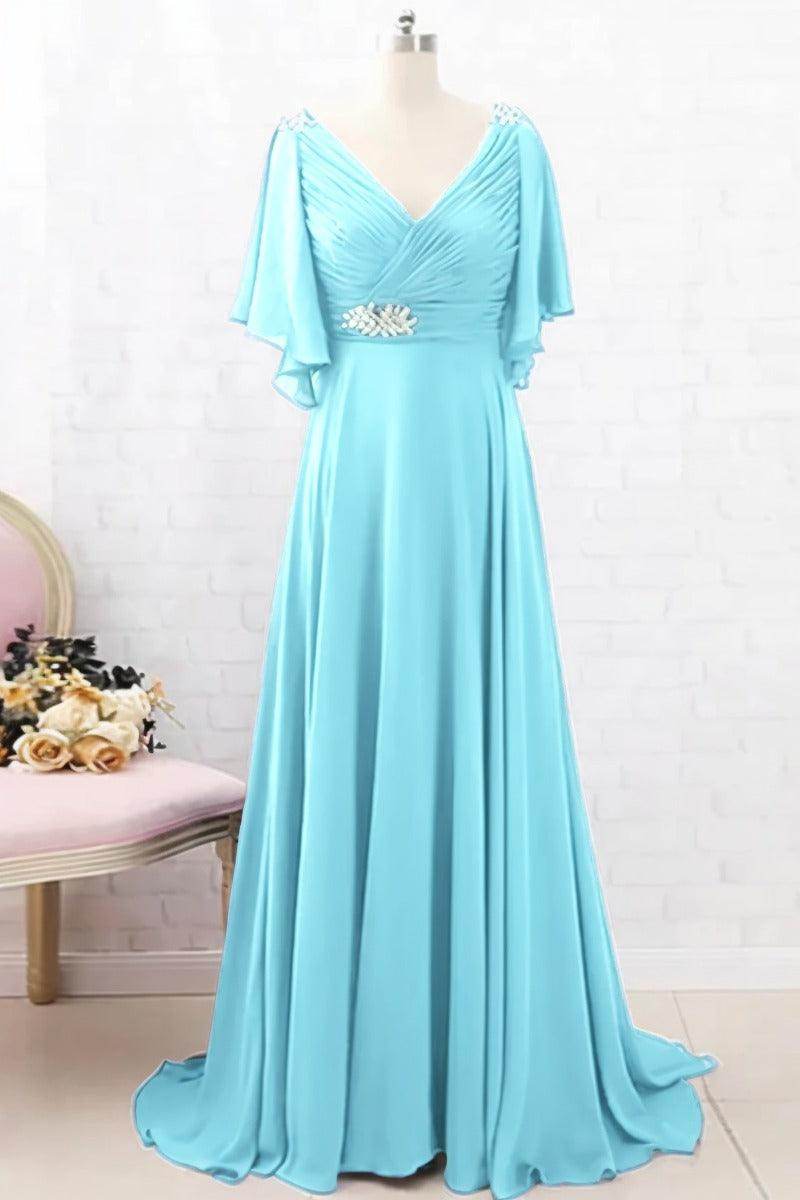 A-Line Sweep-Brush Train Chiffon Mother Dress CM0082 - COCOMELODY