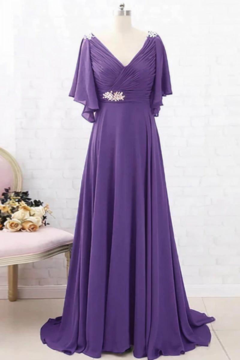 A-Line Sweep-Brush Train Chiffon Mother Dress CM0082 - COCOMELODY