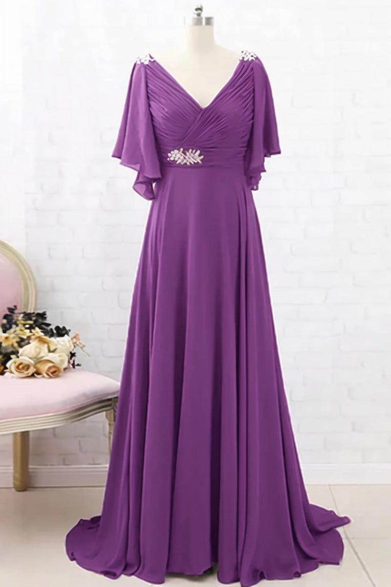 A-Line Sweep-Brush Train Chiffon Mother Dress CM0082 - COCOMELODY