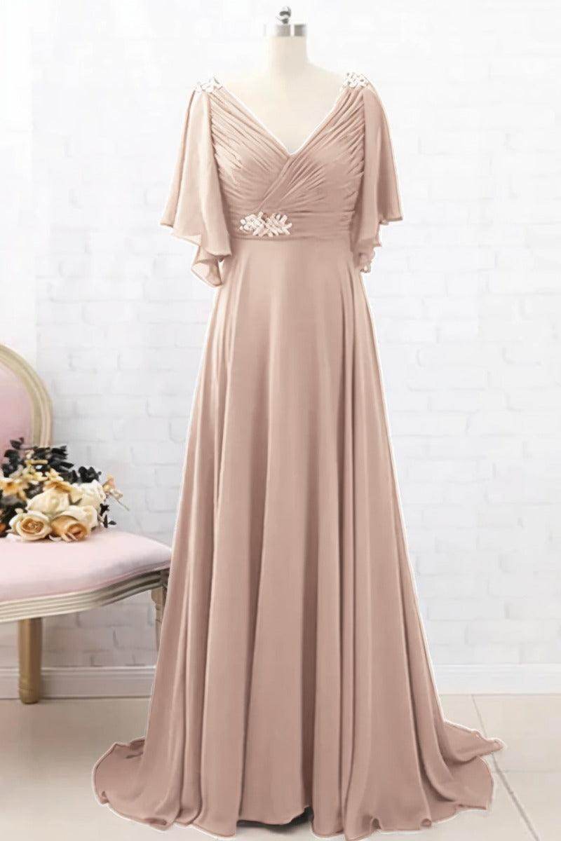 A-Line Sweep-Brush Train Chiffon Mother Dress CM0082 - COCOMELODY