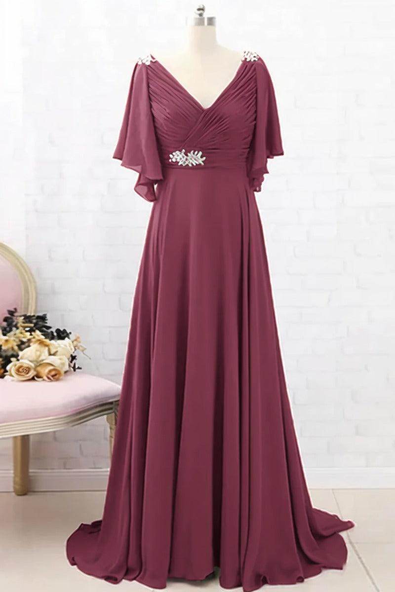 A-Line Sweep-Brush Train Chiffon Mother Dress CM0082 - COCOMELODY
