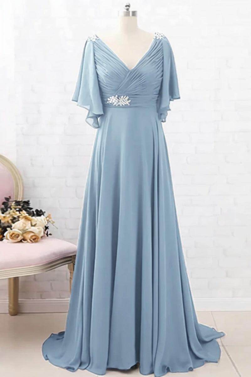 A-Line Sweep-Brush Train Chiffon Mother Dress CM0082 - COCOMELODY