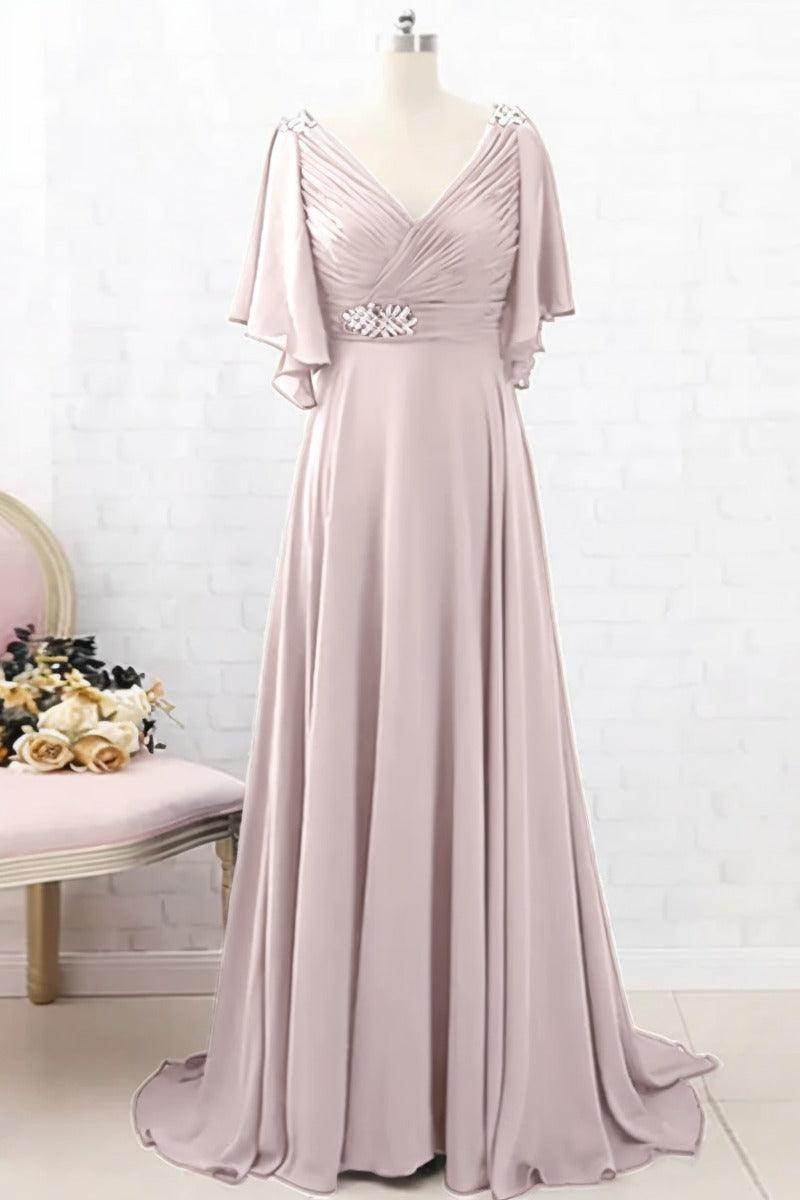 A-Line Sweep-Brush Train Chiffon Mother Dress CM0082 - COCOMELODY