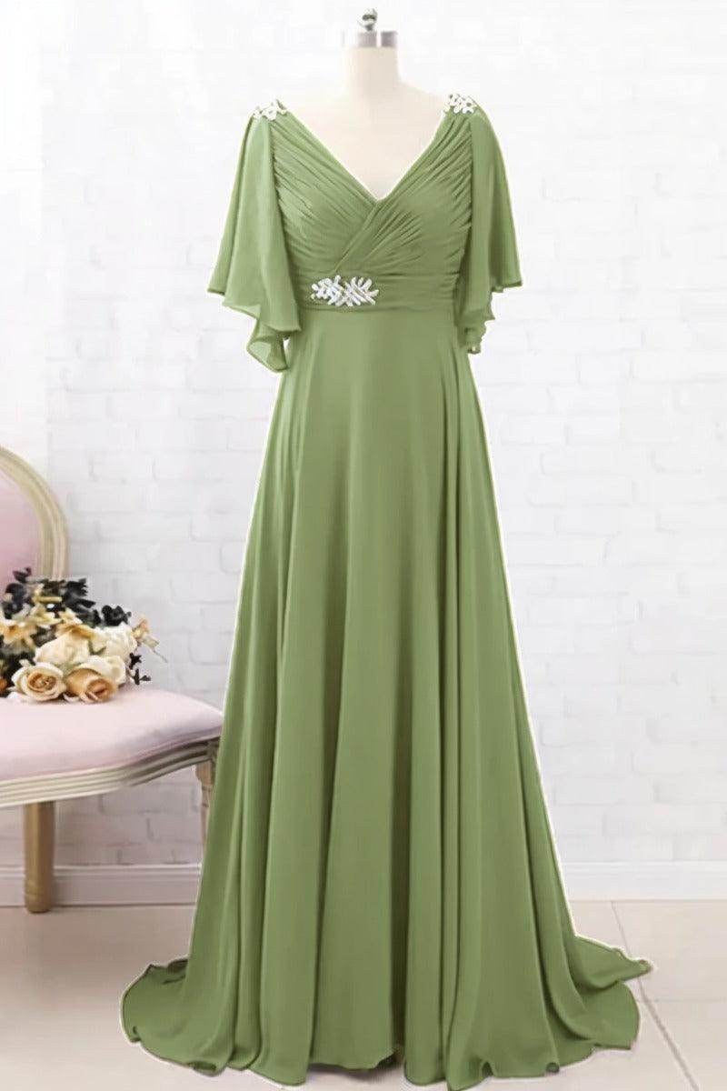 A-Line Sweep-Brush Train Chiffon Mother Dress CM0082 - COCOMELODY