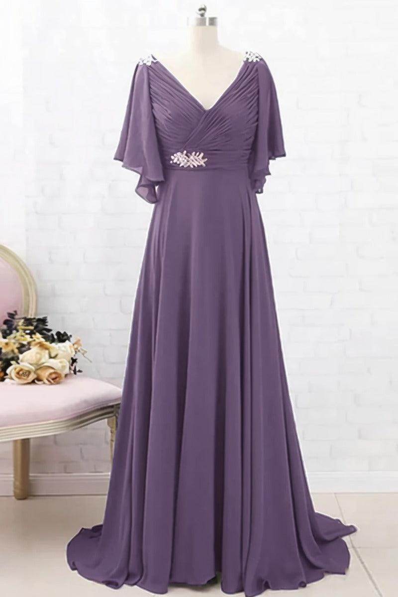 A-Line Sweep-Brush Train Chiffon Mother Dress CM0082 - COCOMELODY