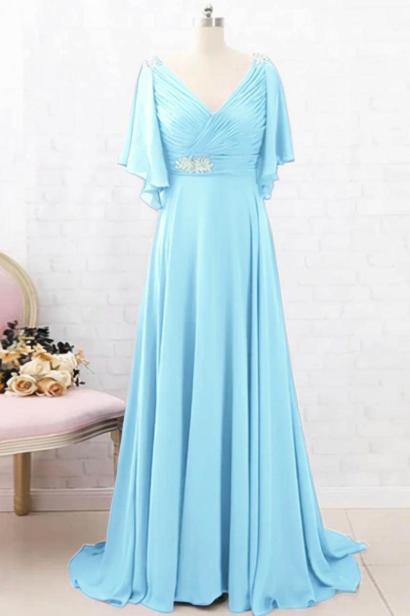 A-Line Sweep-Brush Train Chiffon Mother Dress CM0082 - COCOMELODY