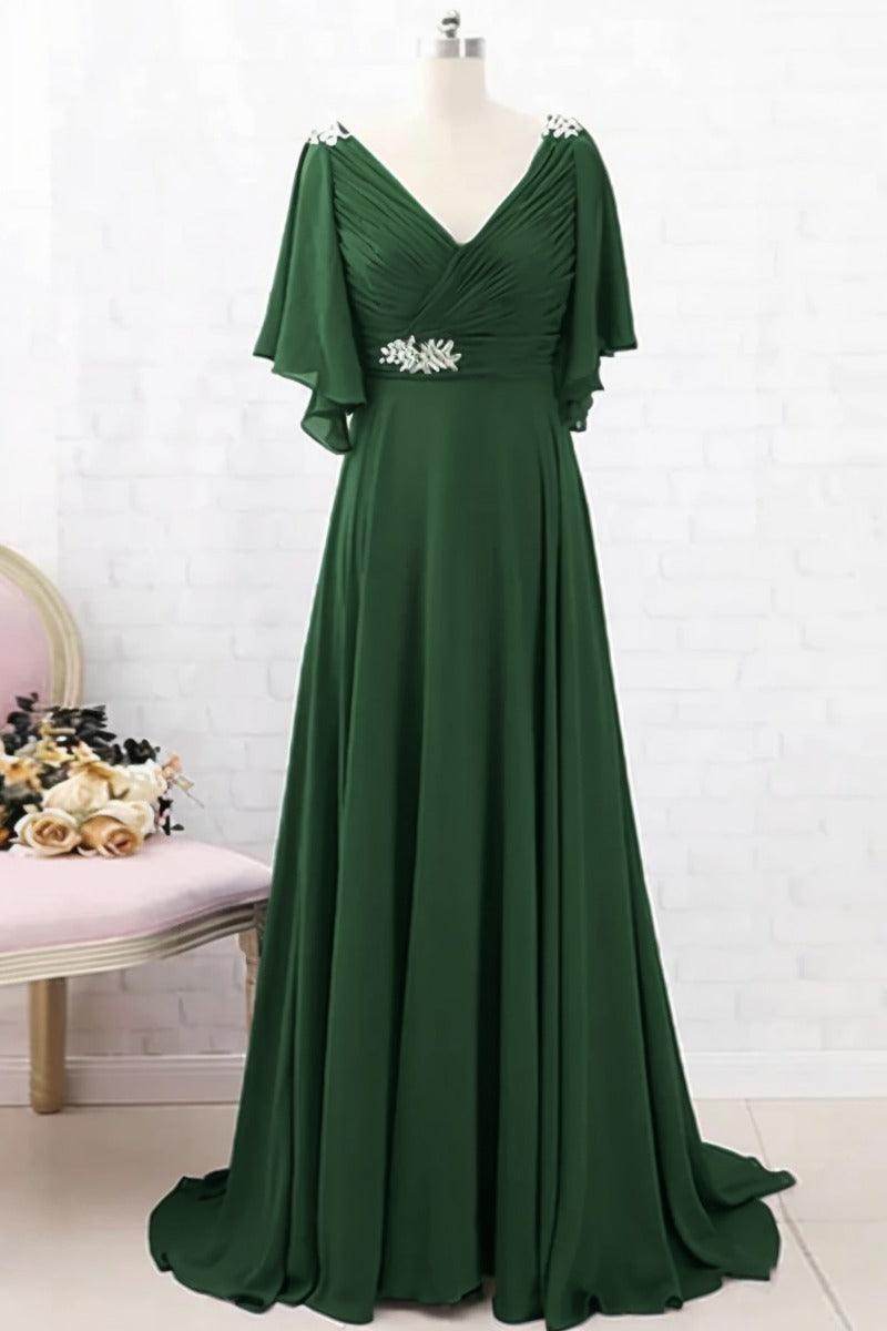 A-Line Sweep-Brush Train Chiffon Mother Dress CM0082 - COCOMELODY