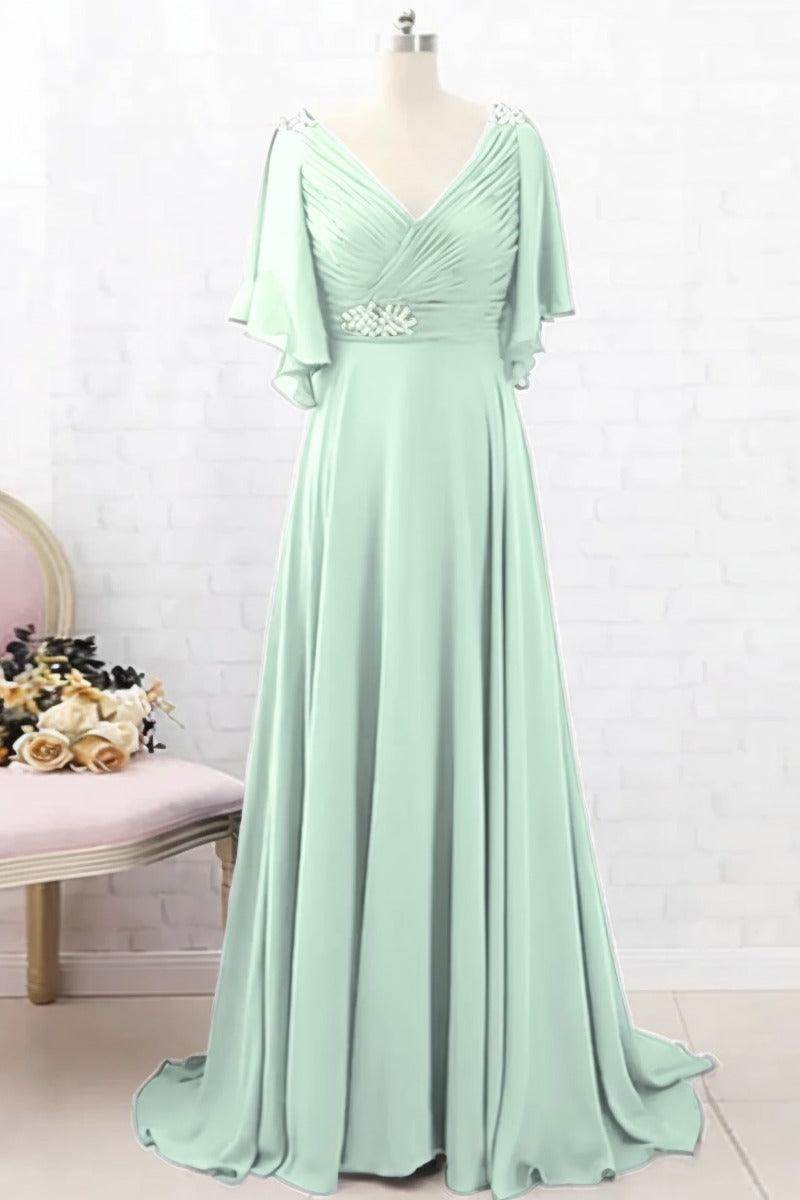 A-Line Sweep-Brush Train Chiffon Mother Dress CM0082 - COCOMELODY