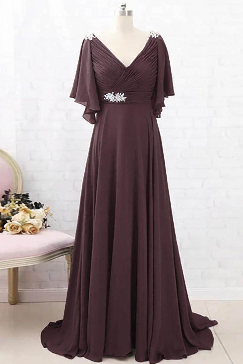 A-Line Sweep-Brush Train Chiffon Mother Dress CM0082 - COCOMELODY