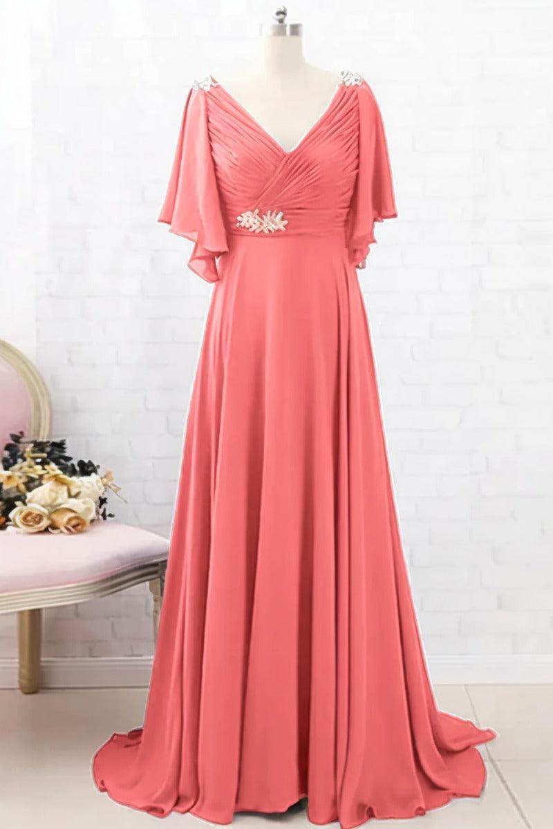 A-Line Sweep-Brush Train Chiffon Mother Dress CM0082 - COCOMELODY