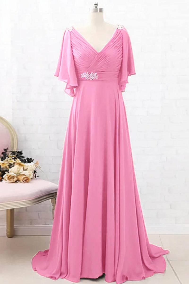 A-Line Sweep-Brush Train Chiffon Mother Dress CM0082 - COCOMELODY