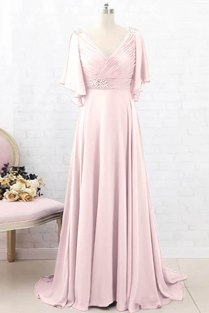 A-Line Sweep-Brush Train Chiffon Mother Dress CM0082 - COCOMELODY