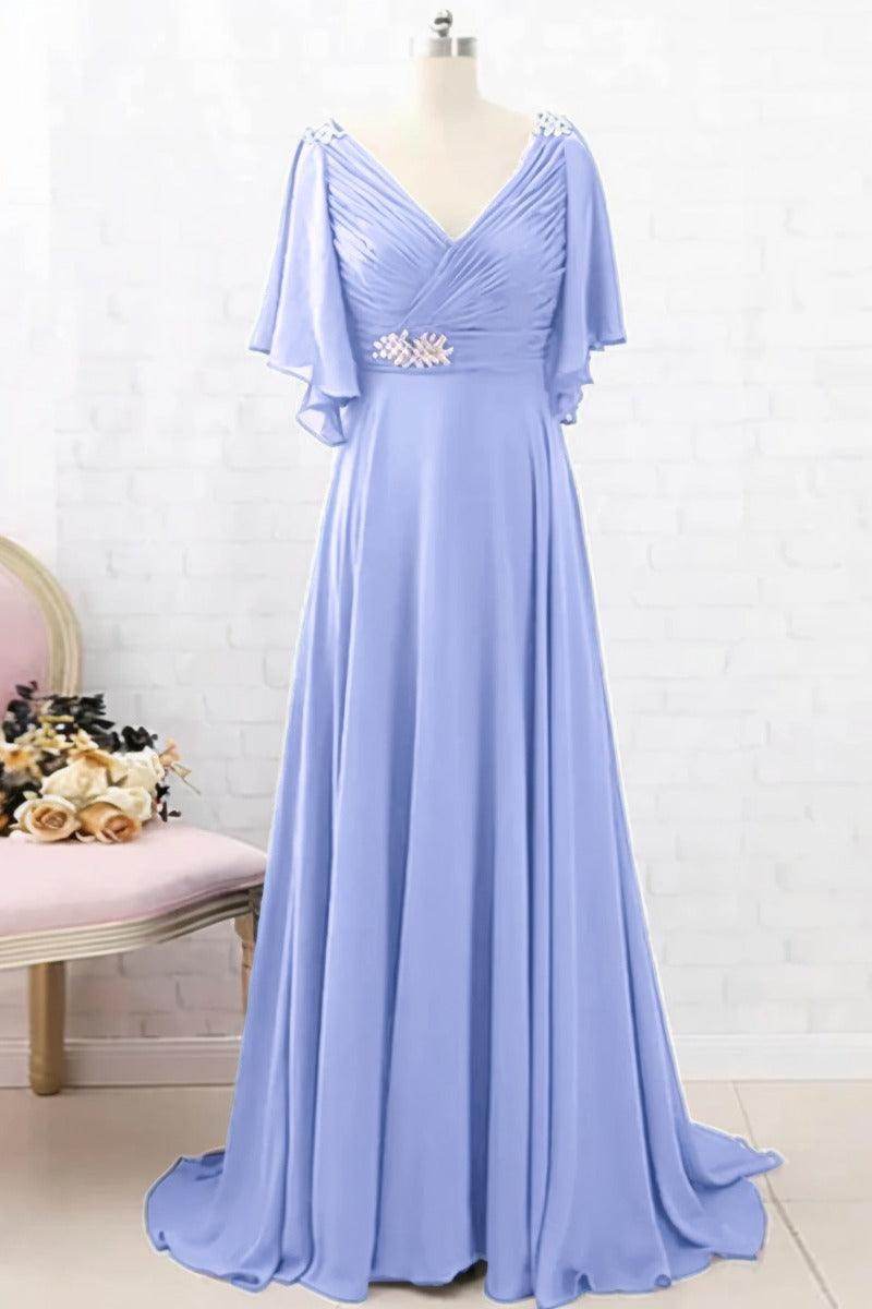 A-Line Sweep-Brush Train Chiffon Mother Dress CM0082 - COCOMELODY