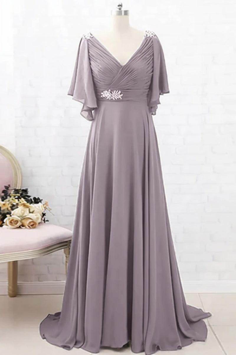 A-Line Sweep-Brush Train Chiffon Mother Dress CM0082 - COCOMELODY
