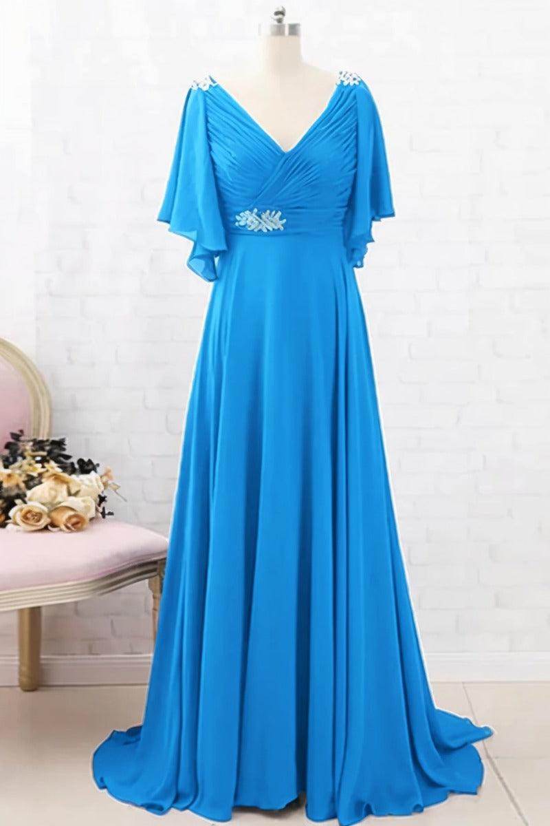 A-Line Sweep-Brush Train Chiffon Mother Dress CM0082 - COCOMELODY