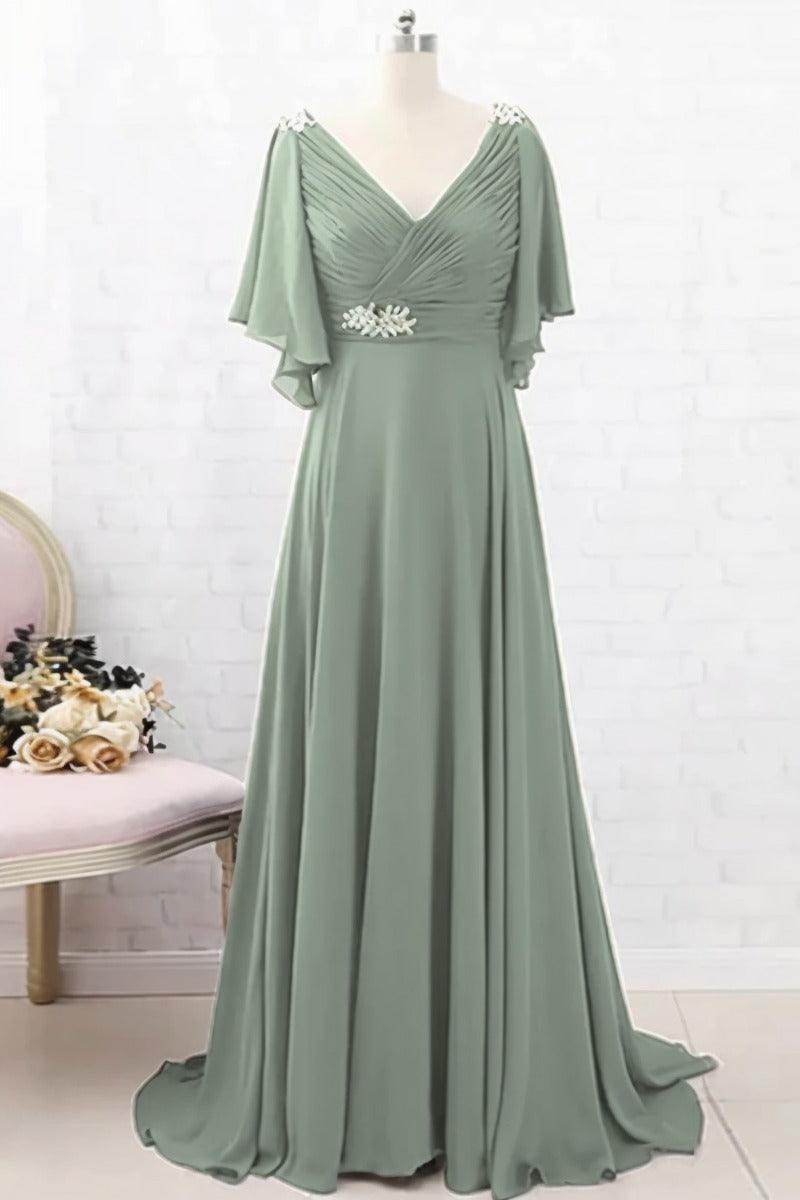 A-Line Sweep-Brush Train Chiffon Mother Dress CM0082 - COCOMELODY
