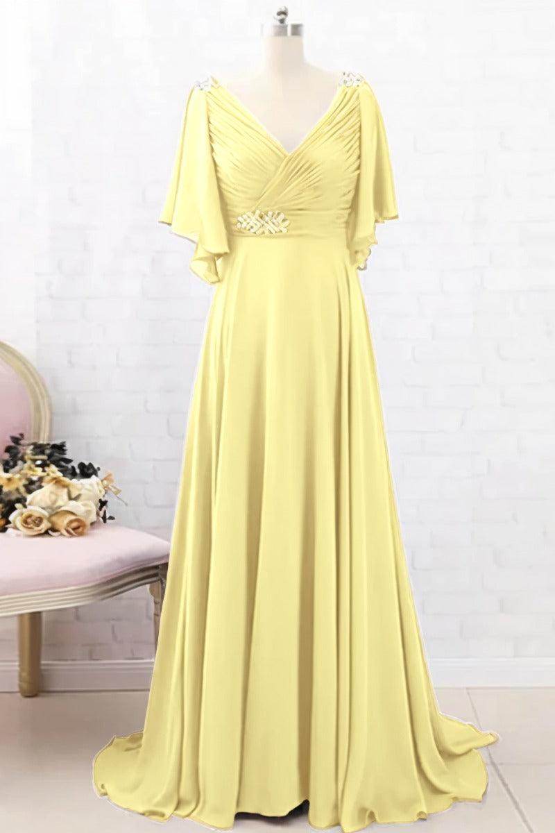 A-Line Sweep-Brush Train Chiffon Mother Dress CM0082 - COCOMELODY