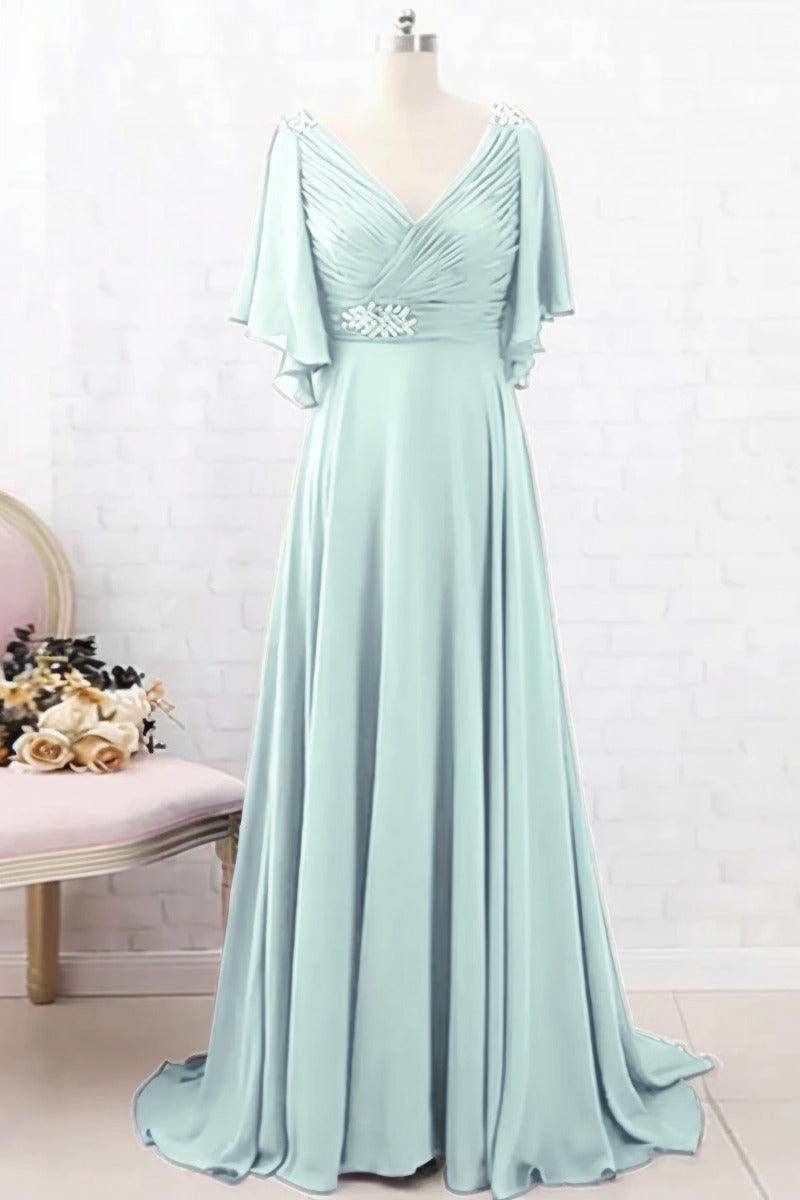 A-Line Sweep-Brush Train Chiffon Mother Dress CM0082 - COCOMELODY