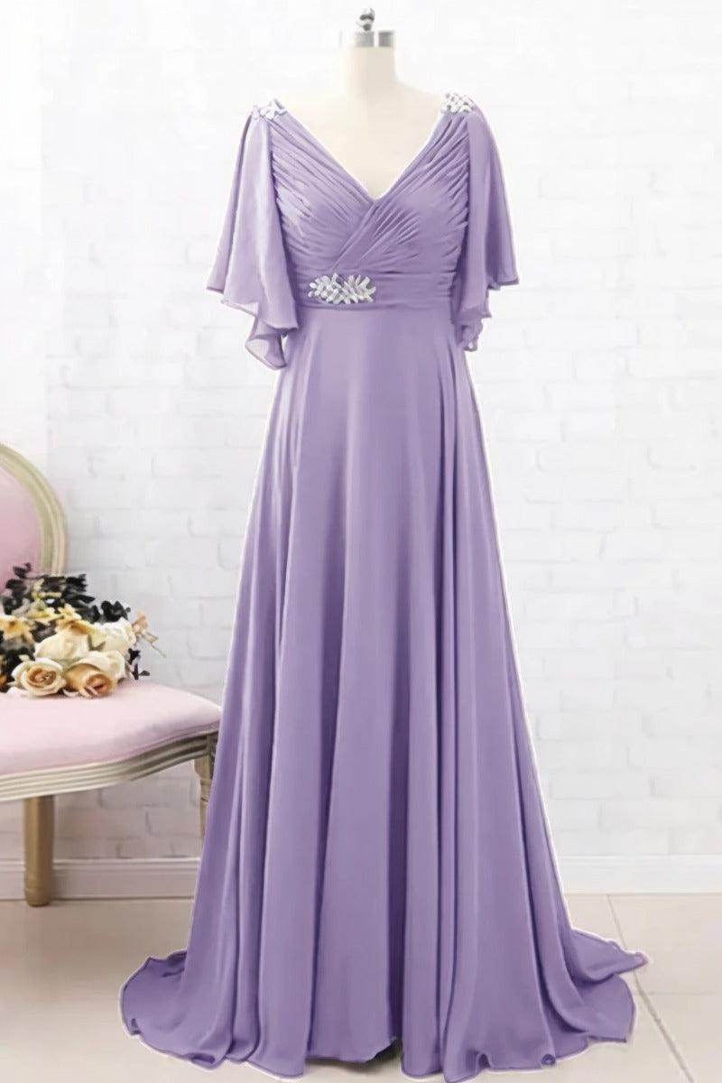 A-Line Sweep-Brush Train Chiffon Mother Dress CM0082 - COCOMELODY
