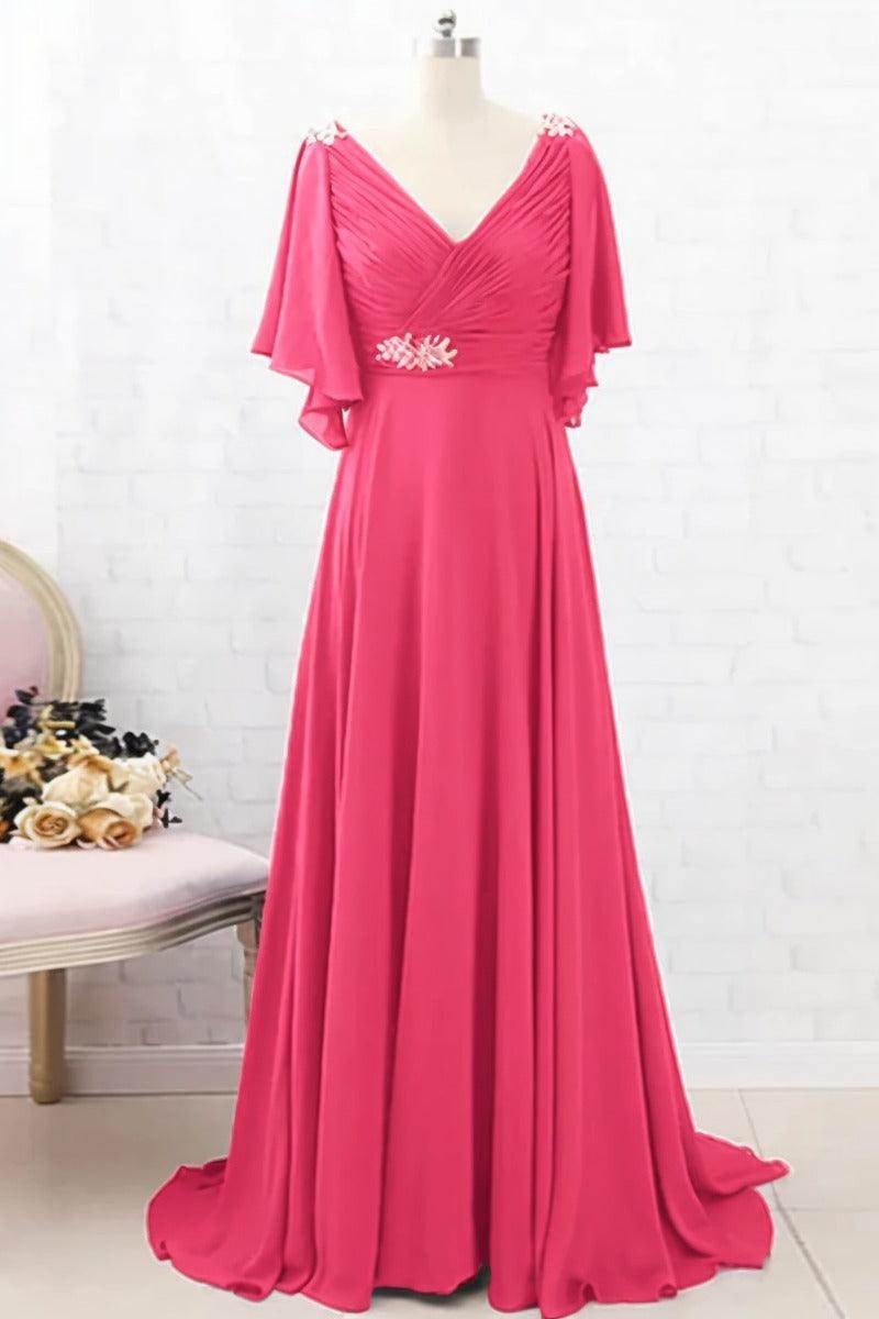 A-Line Sweep-Brush Train Chiffon Mother Dress CM0082 - COCOMELODY