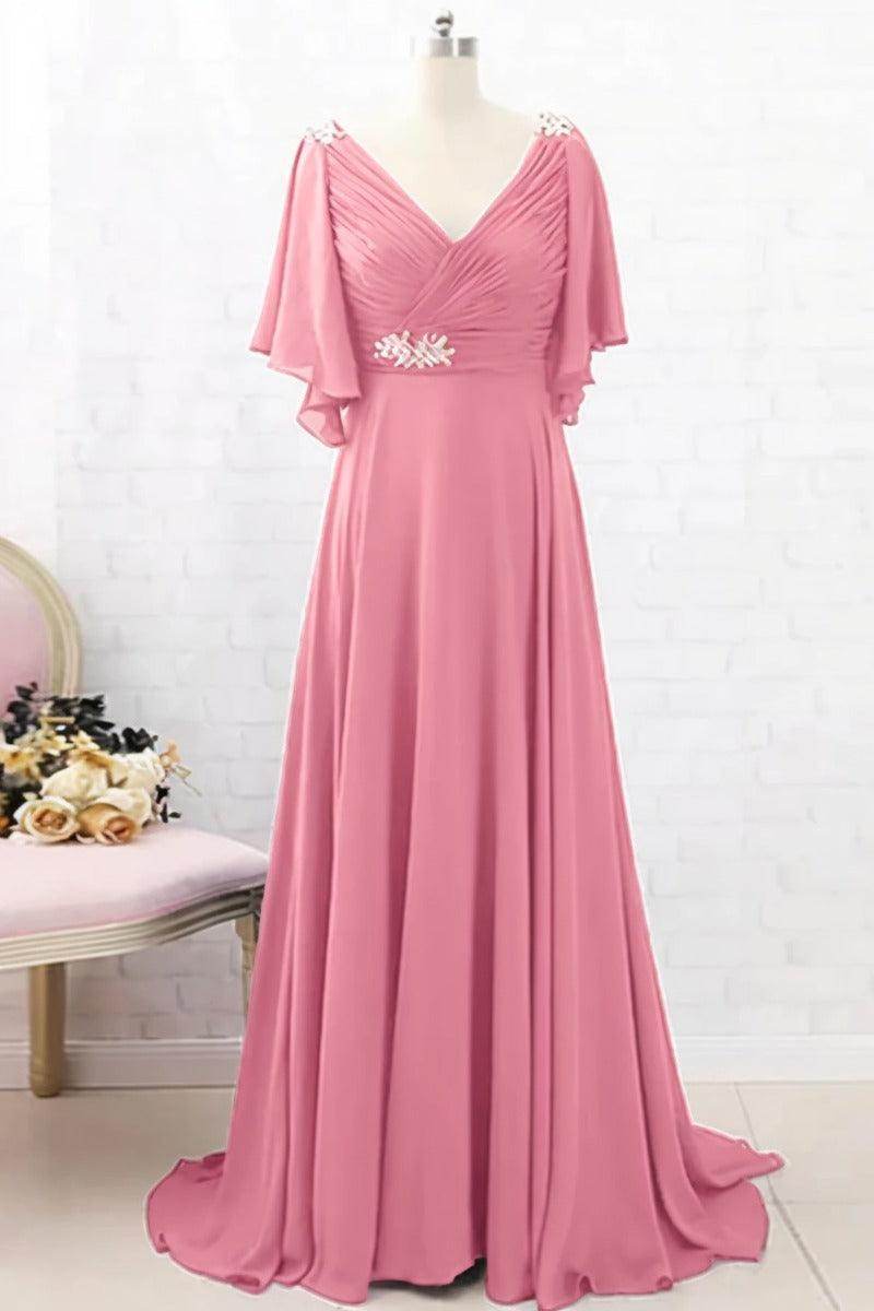 A-Line Sweep-Brush Train Chiffon Mother Dress CM0082 - COCOMELODY