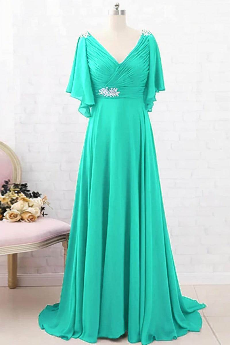 A-Line Sweep-Brush Train Chiffon Mother Dress CM0082 - COCOMELODY