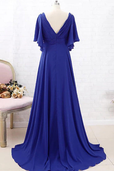 A-Line Sweep-Brush Train Chiffon Dress CM0082