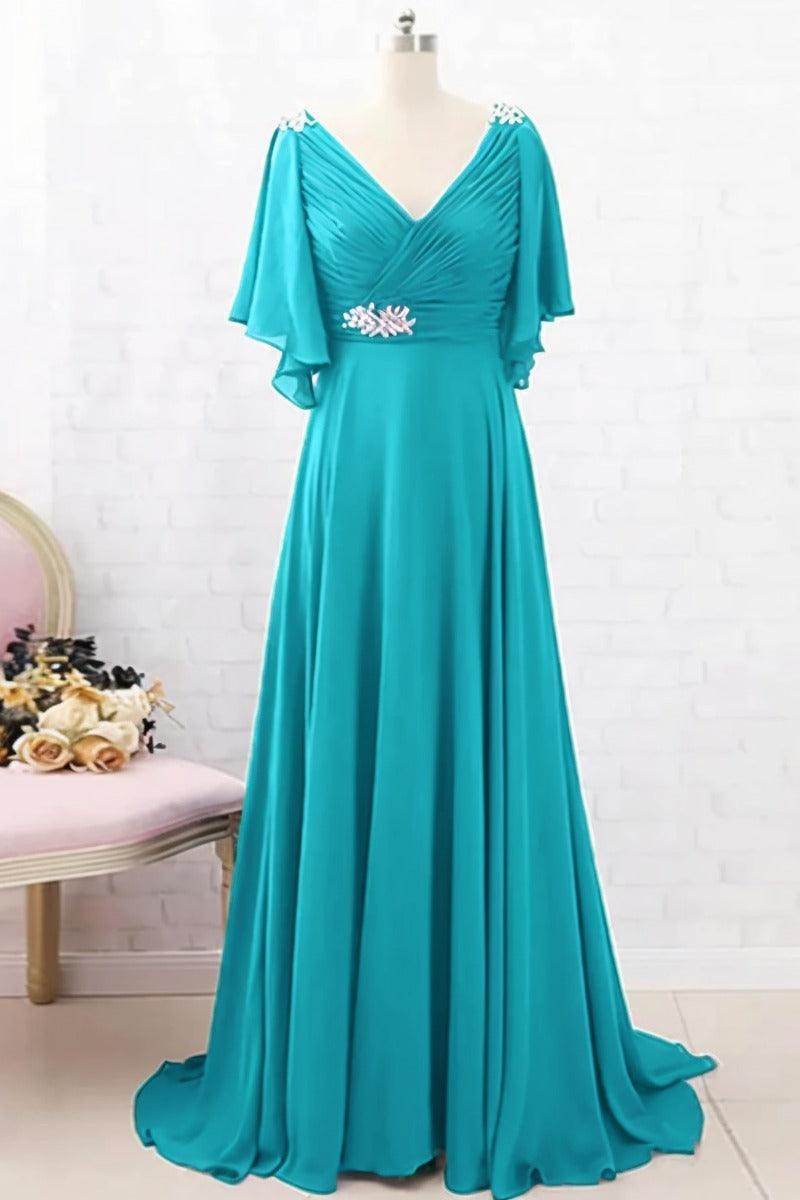 A-Line Sweep-Brush Train Chiffon Mother Dress CM0082 - COCOMELODY