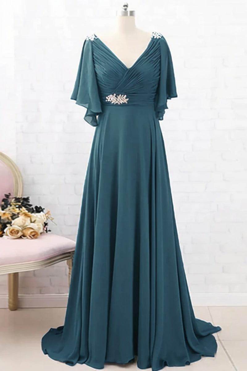 A-Line Sweep-Brush Train Chiffon Mother Dress CM0082 - COCOMELODY