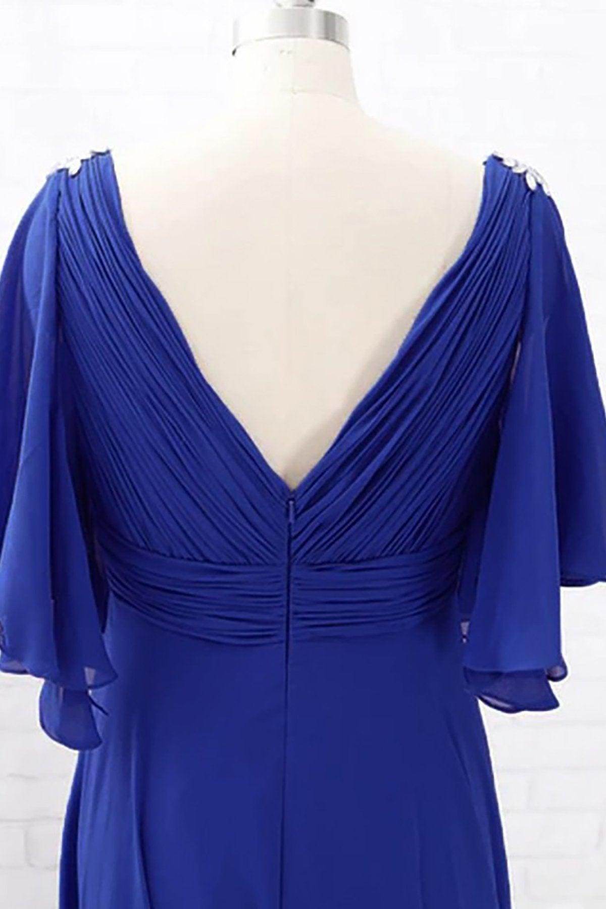 A-Line Sweep-Brush Train Chiffon Mother Dress CM0082 - COCOMELODY