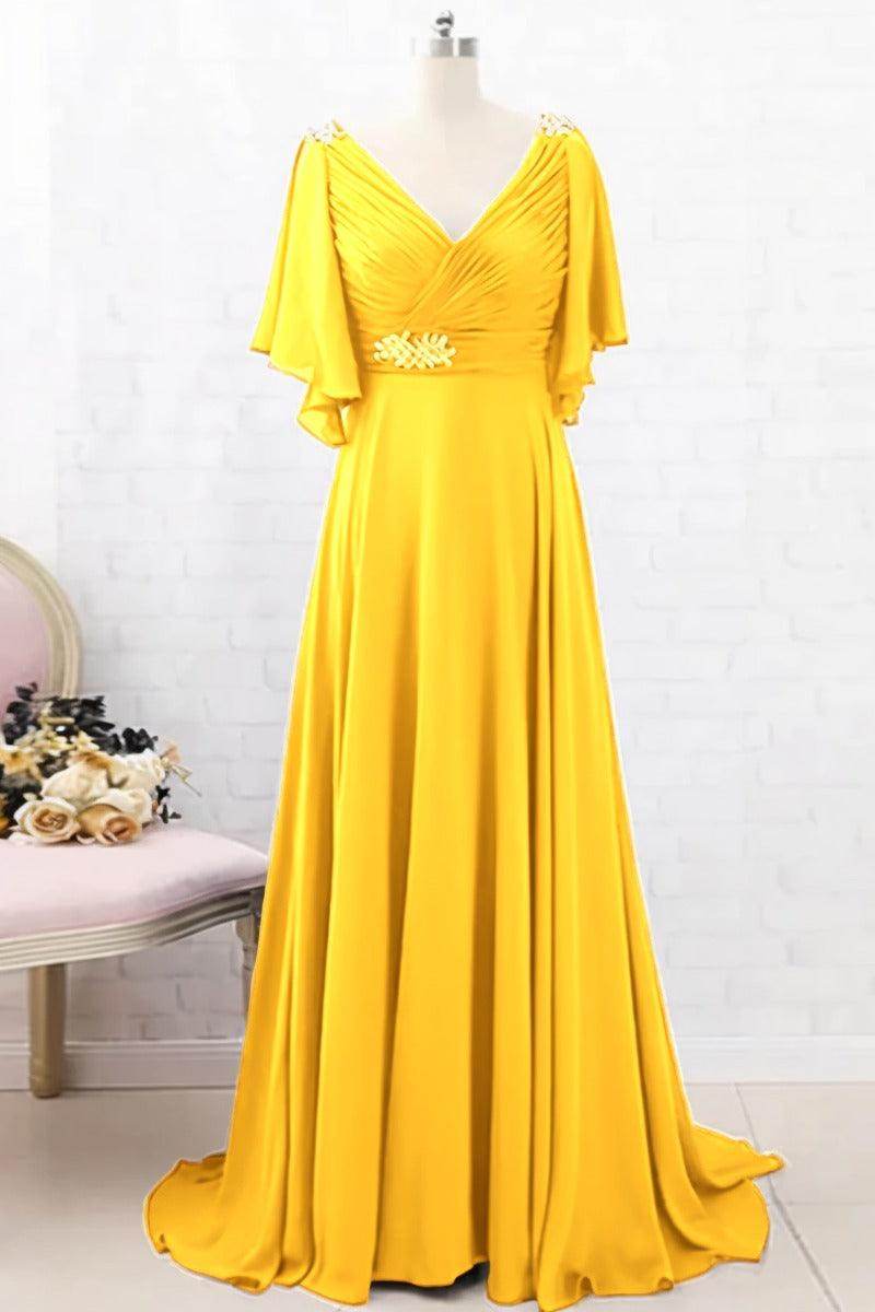 A-Line Sweep-Brush Train Chiffon Mother Dress CM0082 - COCOMELODY