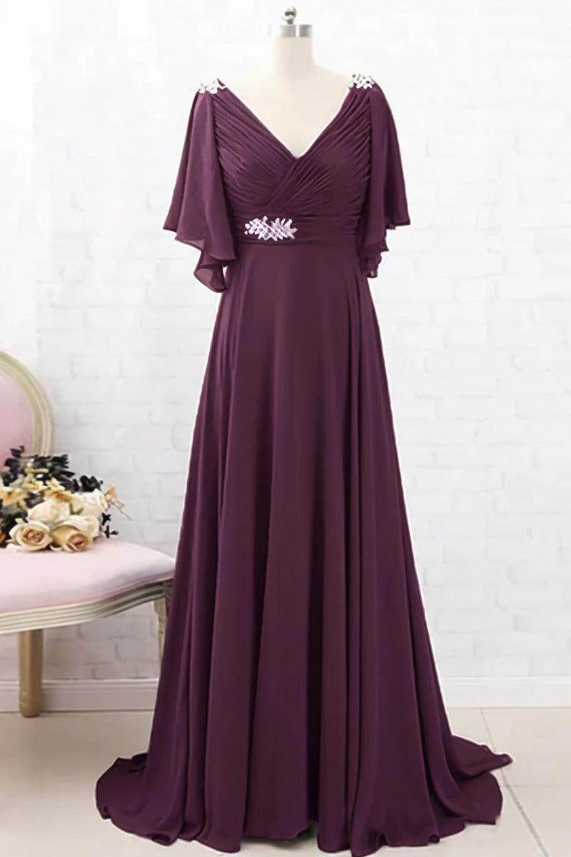 A-Line Sweep-Brush Train Chiffon Mother Dress CM0082 - COCOMELODY