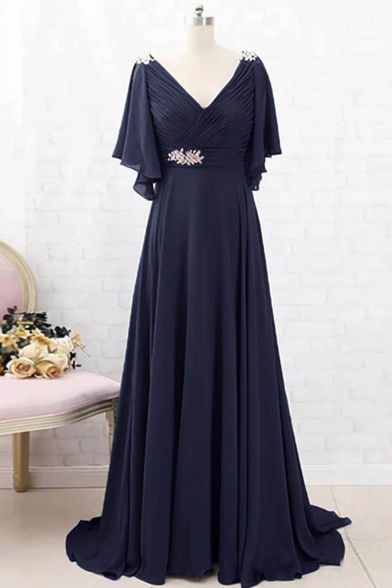 A-Line Sweep-Brush Train Chiffon Mother Dress CM0082 - COCOMELODY