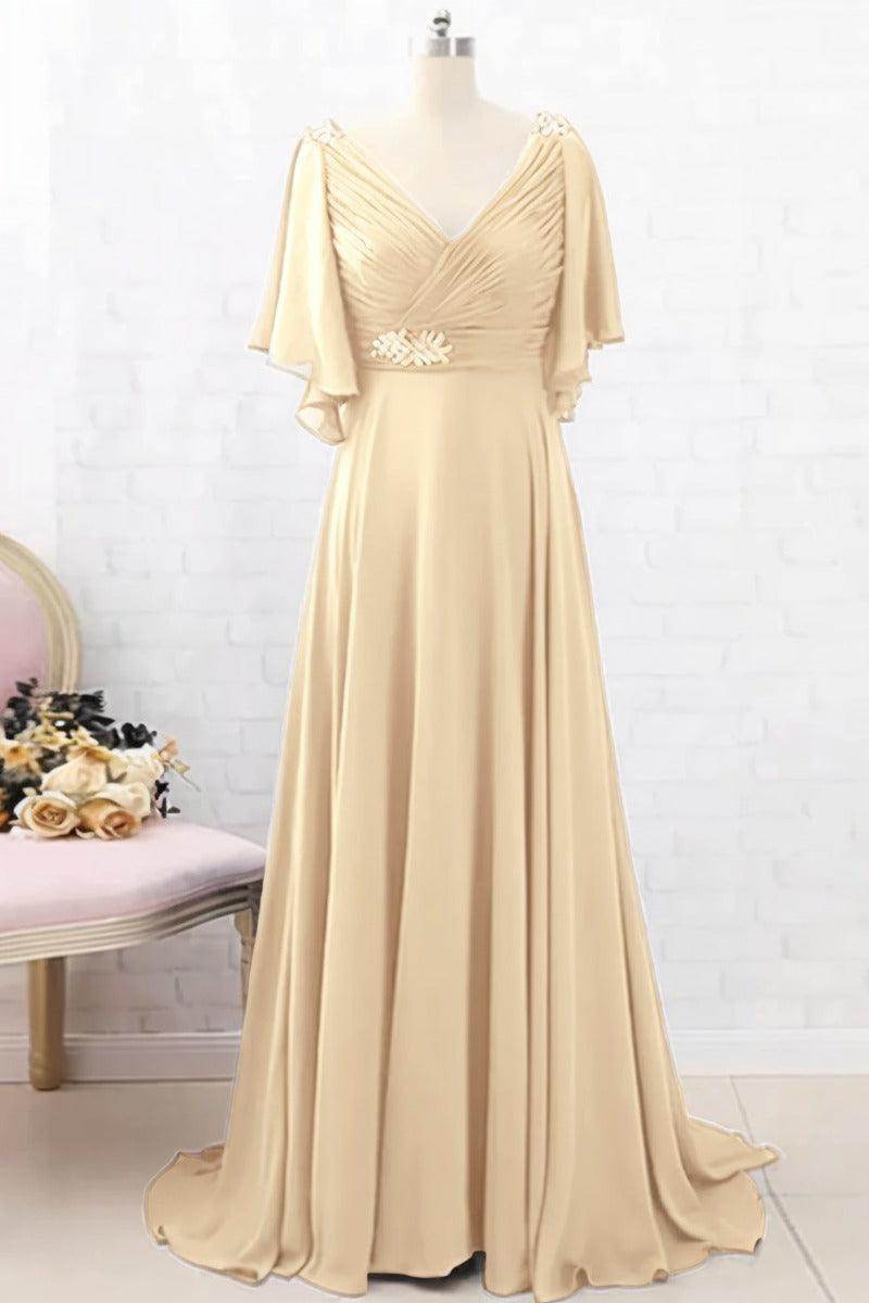 A-Line Sweep-Brush Train Chiffon Mother Dress CM0082 - COCOMELODY