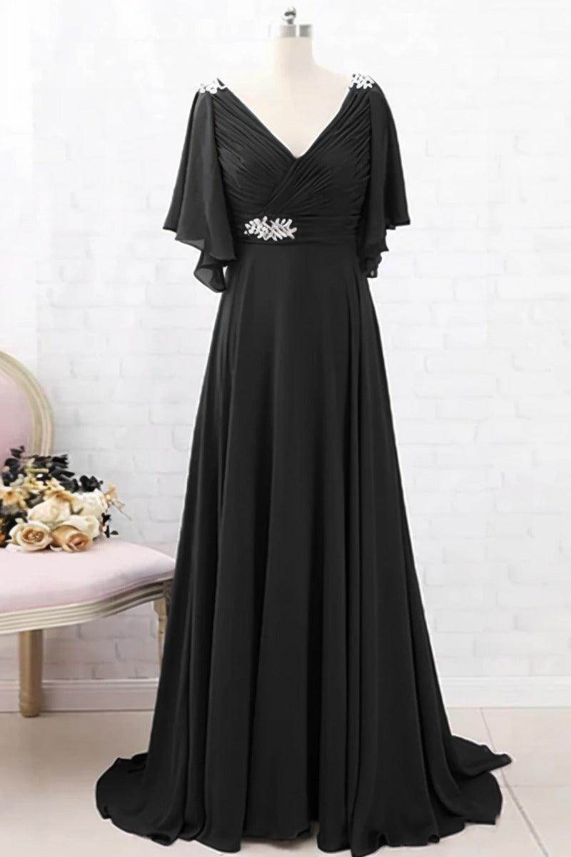 A-Line Sweep-Brush Train Chiffon Mother Dress CM0082 - COCOMELODY