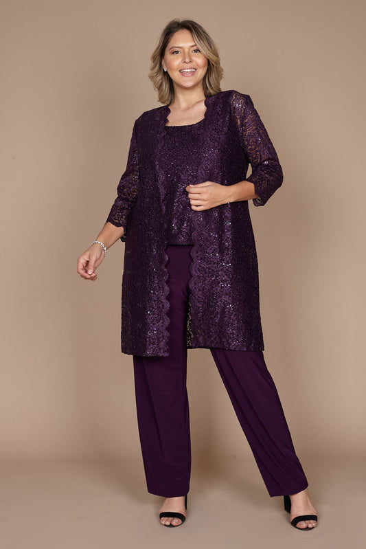 Three-Piece Ankle Length Chiffon Lace Dress CM0112