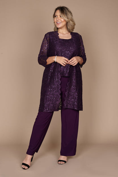 Three-Piece Ankle Length Chiffon Lace Dress CM0112