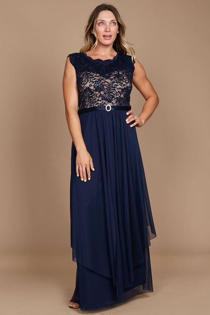 A-Line Floor Length Chiffon Lace Dress CM0123