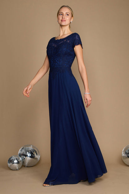 A-Line Floor Length Chiffon Lace Dress CM0124