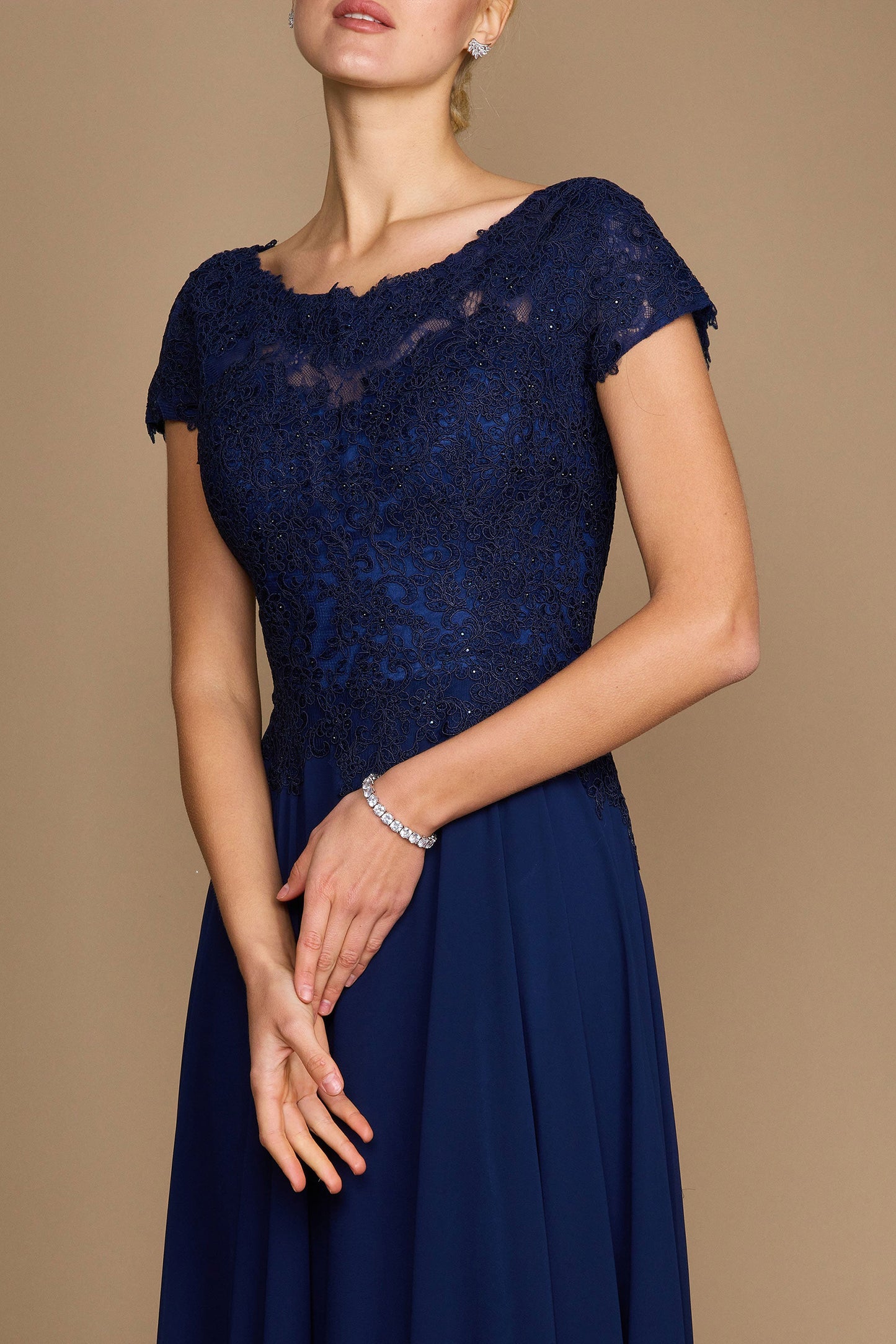 A-Line Floor Length Chiffon Lace Dress CM0124