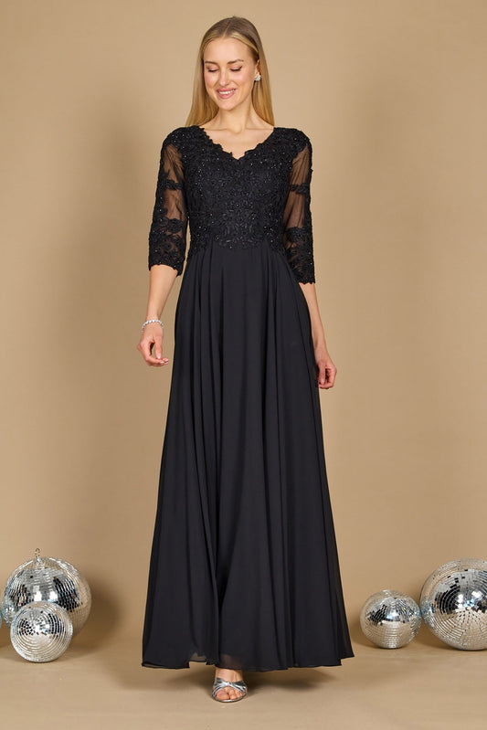 A-Line Floor Length Chiffon Lace Dress CM0125